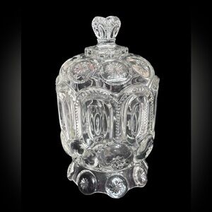 SMITH GLASS Clear Moon & Stars Pedestal Sugar Bowl & Lid VINTAGE